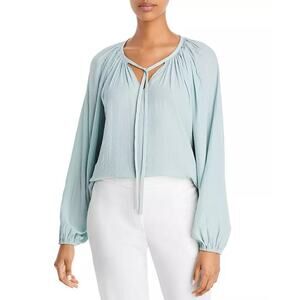NWT T Tahari Women's Blue Tie Neck Round Neckline Blouse Top Size Medium